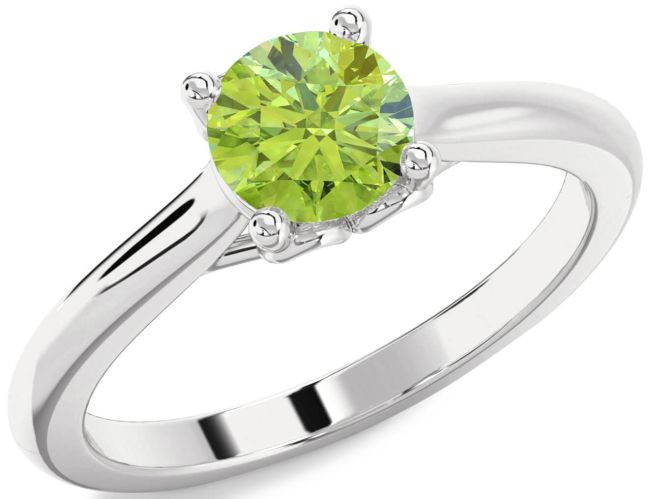 Peridot Silver Round Solitaire Engagement Ring