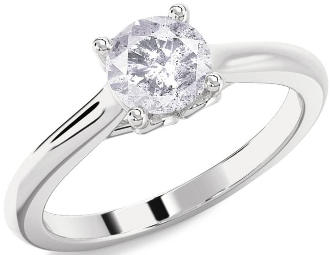 Salt & Pepper Diamond Silver Round Solitaire Engagement Ring