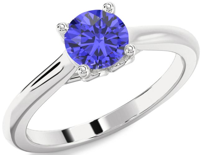 Tanzanite Silver Round Solitaire Engagement Ring