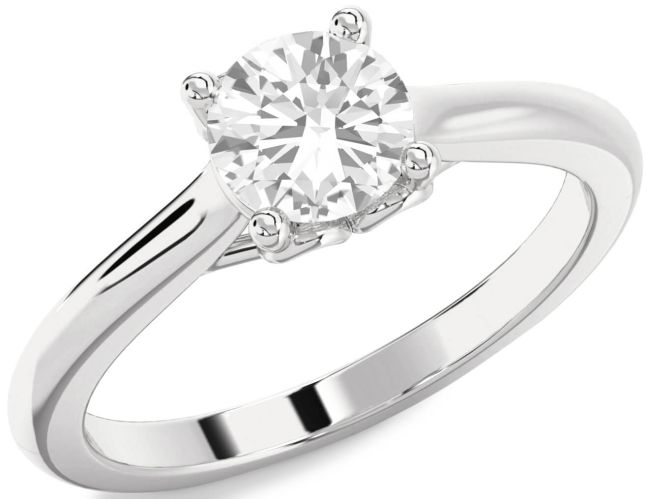 White Sapphire Silver Round Solitaire Engagement Ring