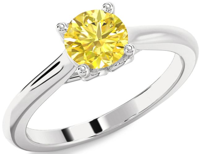 Yellow Diamond Silver Round Solitaire Engagement Ring