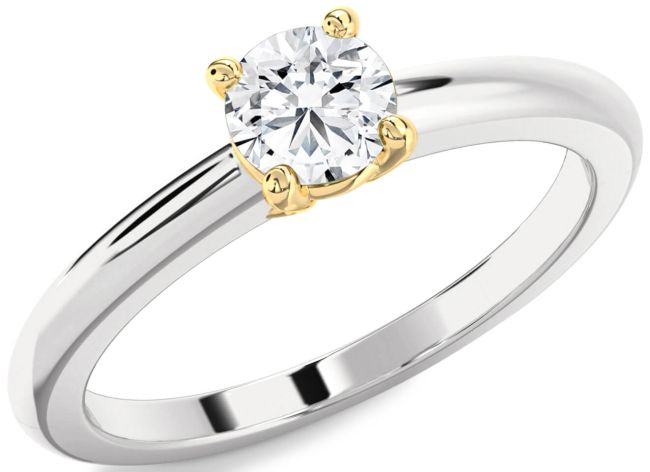Diamond Silver & 10K gold Round Solitaire Engagement Ring