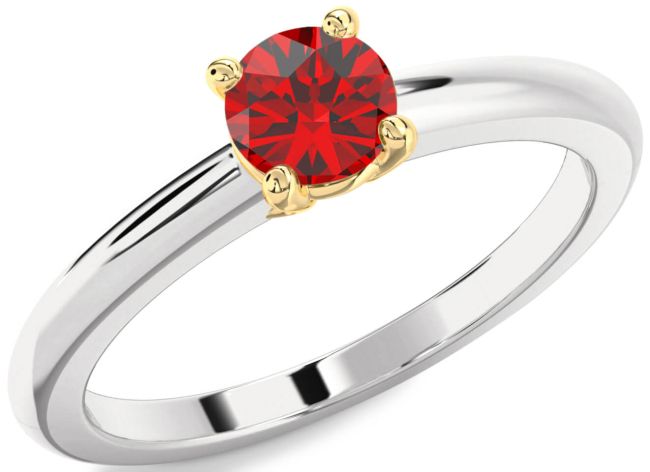Ruby Silver & 10K gold Round Solitaire Engagement Ring