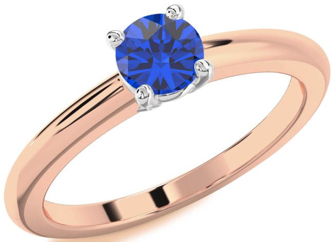 Blue Sapphire Platinum & Rose Gold Round Solitaire Engagement Ring