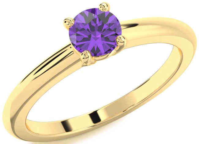 Amethyst Gold Silver Round Solitaire Engagement Ring