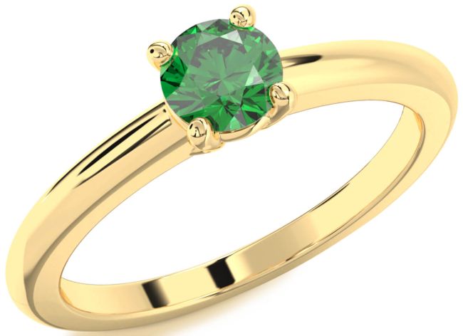 Emerald Gold Round Solitaire Engagement Ring