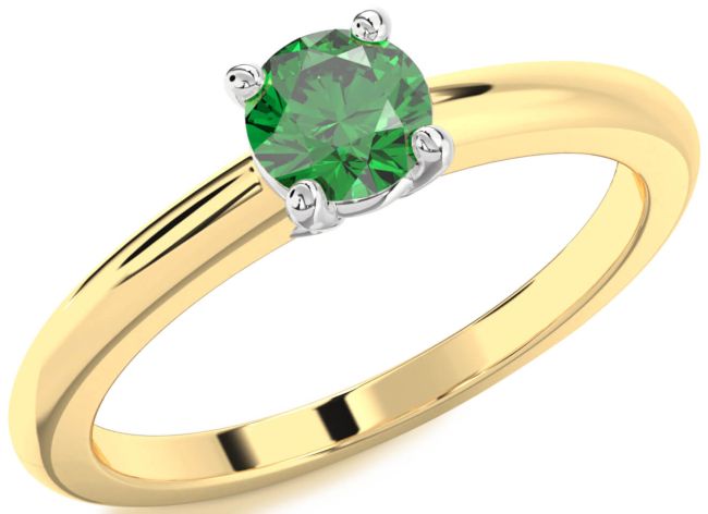 Emerald Gold Silver Round Solitaire Engagement Ring