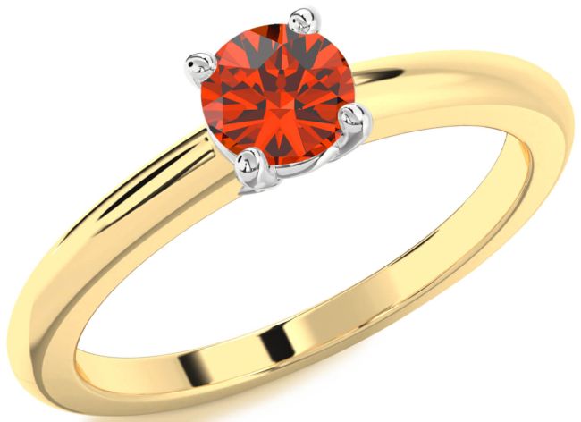 Fire Opal Gold Silver Round Solitaire Engagement Ring