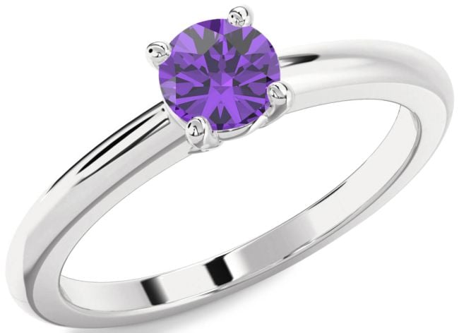 Amethyst Silver Round Solitaire Engagement Ring