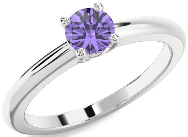 Alexandrite Silver Round Solitaire Engagement Ring