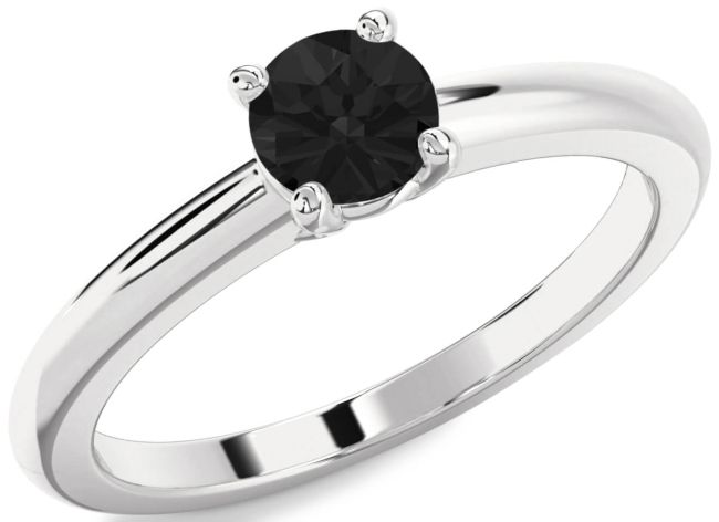 Black Diamond Silver Round Solitaire Engagement Ring