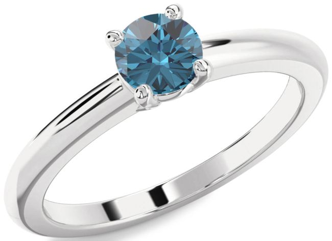 Blue Diamond Silver Round Solitaire Engagement Ring