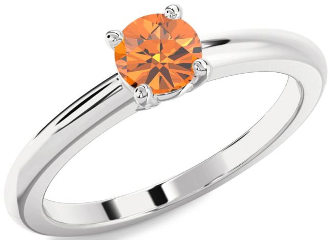 Citrine Silver Round Solitaire Engagement Ring