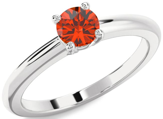 Fire Opal Silver Round Solitaire Engagement Ring