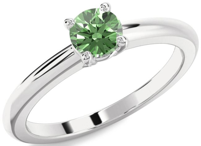 Green Diamond Silver Round Solitaire Engagement Ring