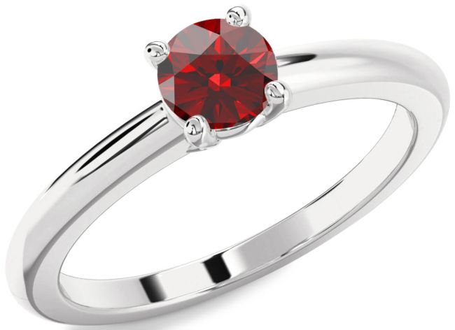 Garnet Silver Round Solitaire Engagement Ring