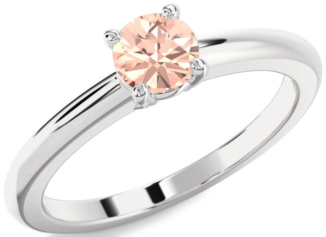 Morganite Silver Round Solitaire Engagement Ring