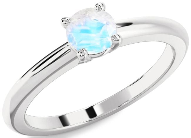 Moonstone Silver Round Solitaire Engagement Ring