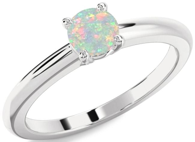 Opal Silver Round Solitaire Engagement Ring