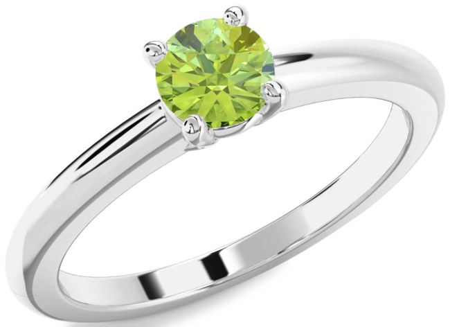 Peridot Silver Round Solitaire Engagement Ring