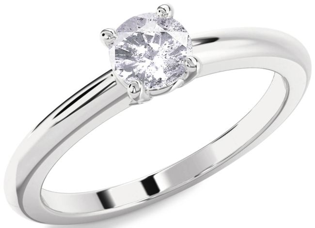 Salt & Pepper Diamond Silver Round Solitaire Engagement Ring