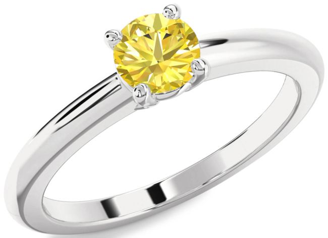Yellow Diamond Silver Round Solitaire Engagement Ring