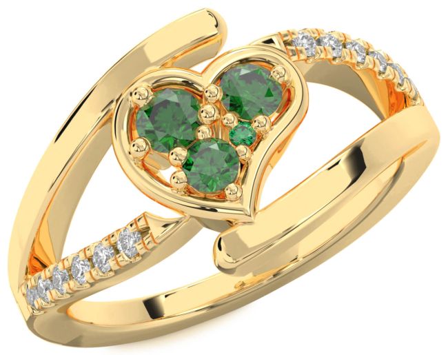 Diamond Emerald Gold Heart Promise Ring