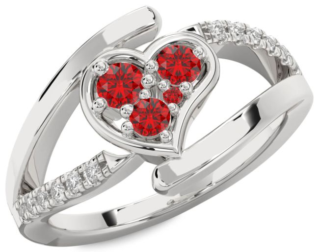 Diamond Ruby Silver Heart Promise Ring