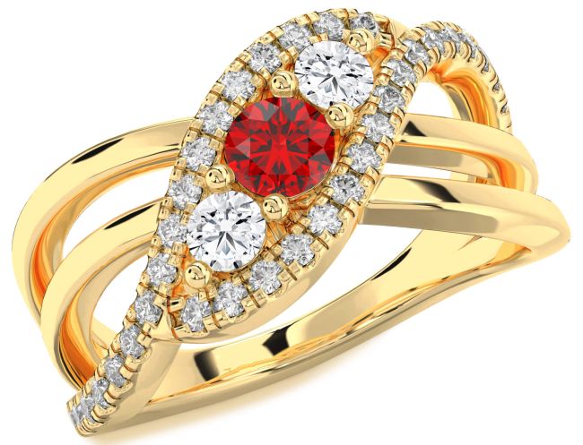 Diamond Ruby Gold Silver Infinity Round Three Stone Pave Engagement Ring