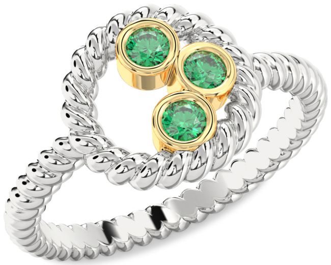 Emerald Silver & 10K gold Circle Ring
