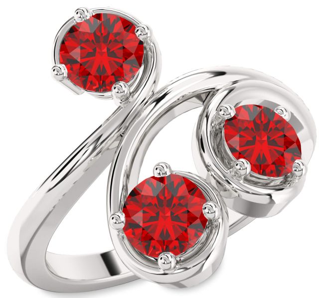 Ruby Platinum Round Three Stone Birthstone Ring