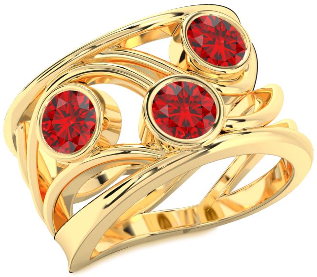 Ruby Gold Round Three Stone Birthstone Ring