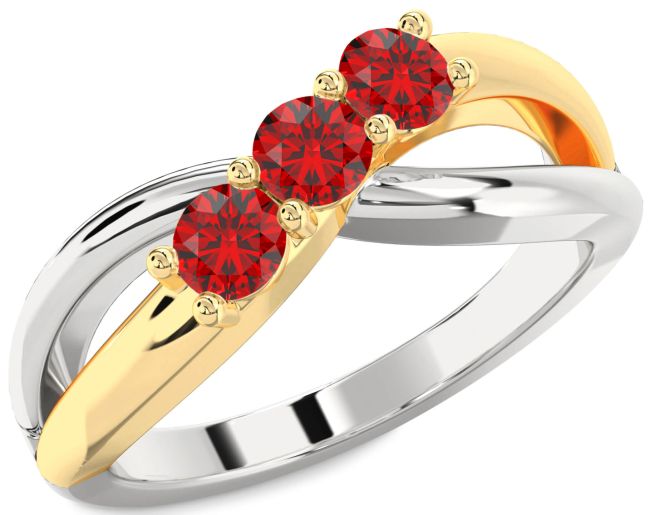 Ruby Silver & 10K gold Infinity Round Three Stone Birthstone Ring
