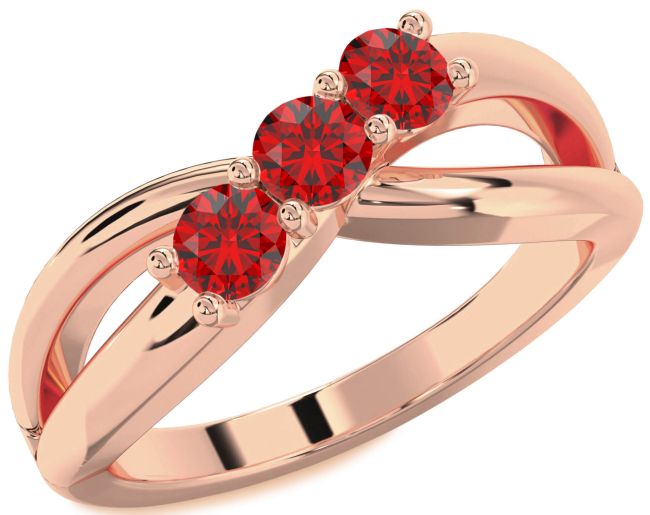 Ruby Rose Gold Silver Infinity Round Three Stone Birthstone Ring