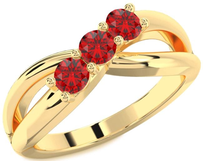 Ruby Gold Infinity Round Three Stone Birthstone Ring