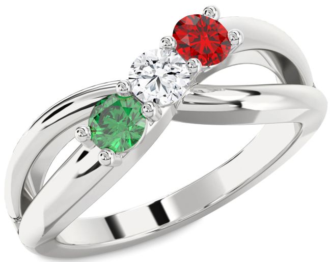 Silver Infinity Round Three Stone Mother's Ring
