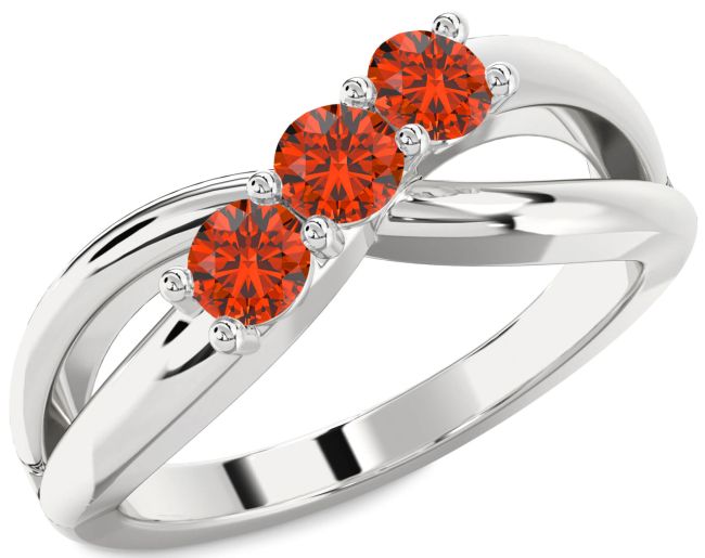 Fire Opal Platinum Infinity Round Three Stone Ring