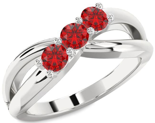 Ruby Silver Infinity Round Three Stone Birthstone Ring