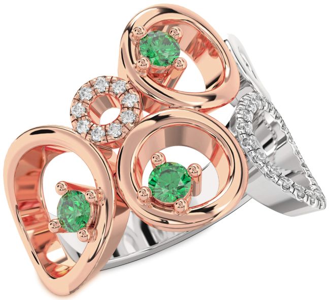 Diamond Emerald Platinum & Rose Gold Circle Ring