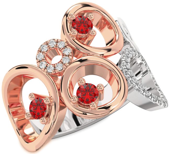Diamond Ruby Silver & 10K Rose Gold Circle Ring