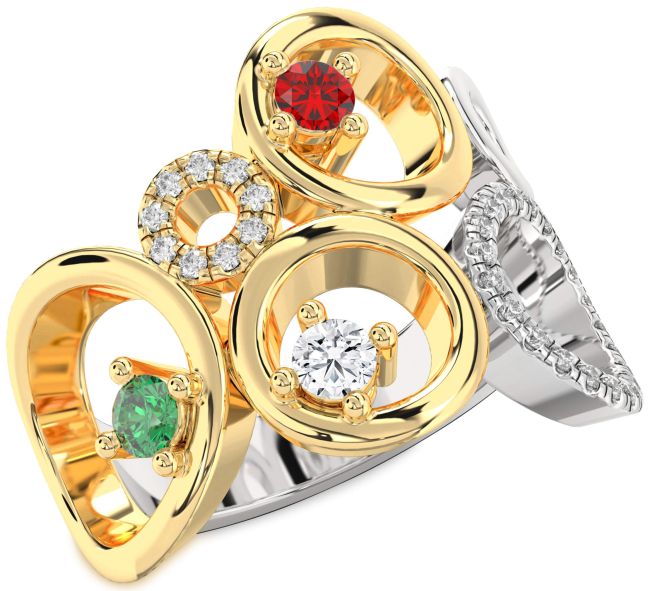 Diamond Silver & 10K gold Circle Ring