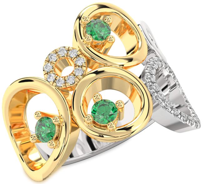 Diamond Emerald Gold Silver Circle Ring
