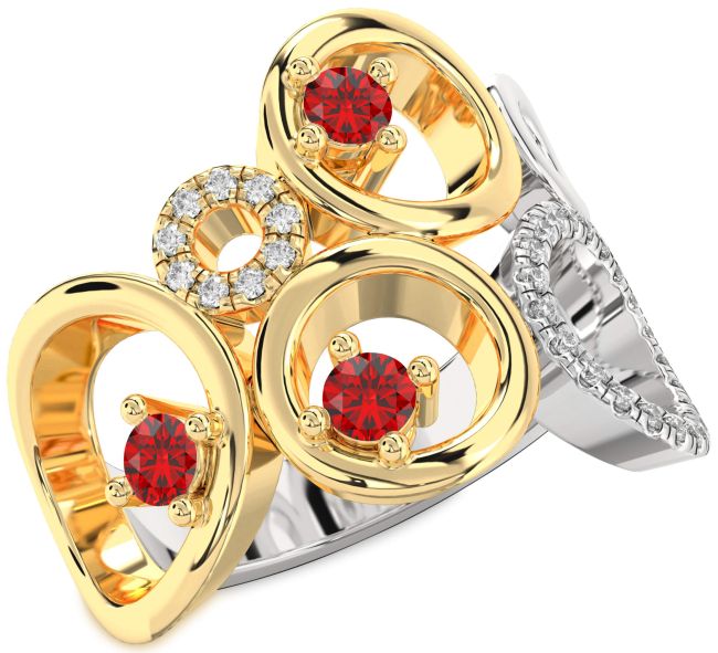Diamond Ruby Platinum & Yellow Gold Circle Ring