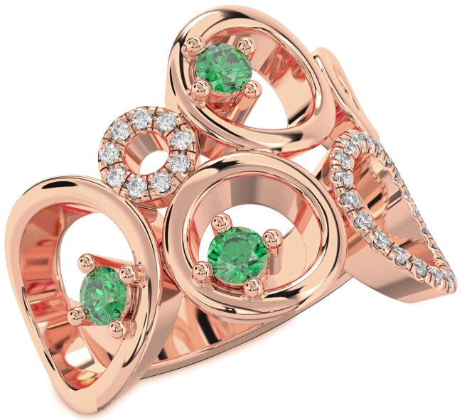 Diamond Emerald Rose Gold Circle Ring