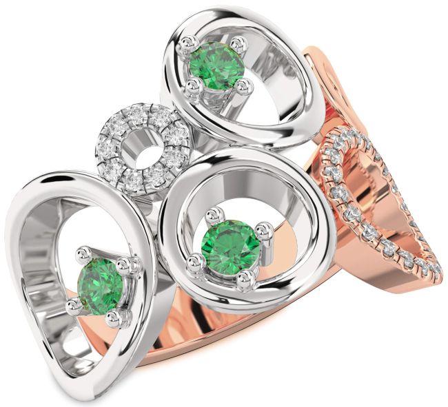 Diamond Emerald White Rose Gold Circle Ring