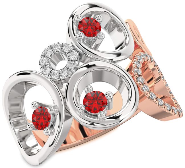 Diamond Ruby White Rose Gold Circle Ring