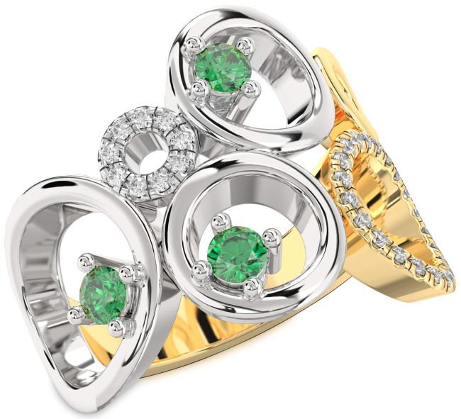 Diamond Emerald White Yellow Gold Circle Ring