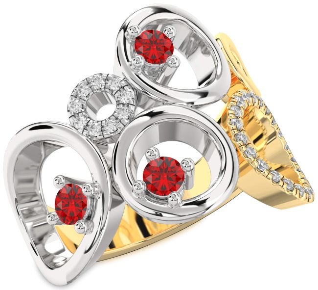 Diamond Ruby Platinum & Yellow Gold Circle Ring