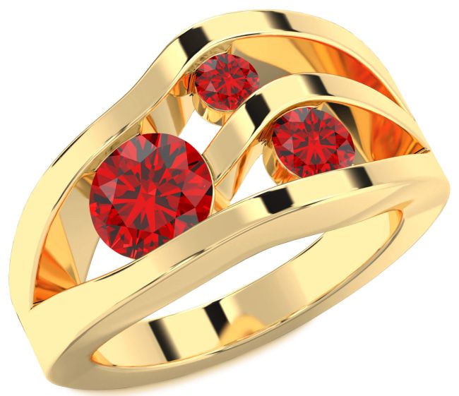 Ruby Gold Round Three Stone Birthstone Ring