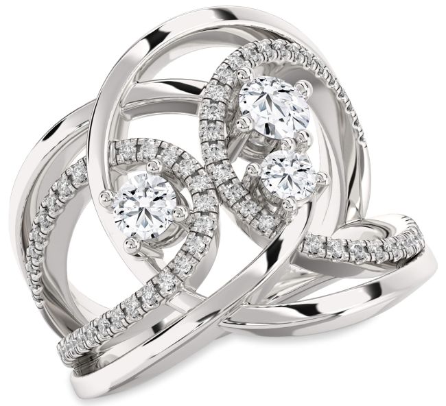 Lab Diamond Platinum Knot Round Three Stone Ring